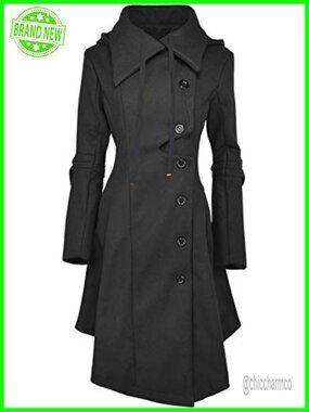 QZUnique Women's Long Trench Pea Coat Winter Gothic Hooded Outwear